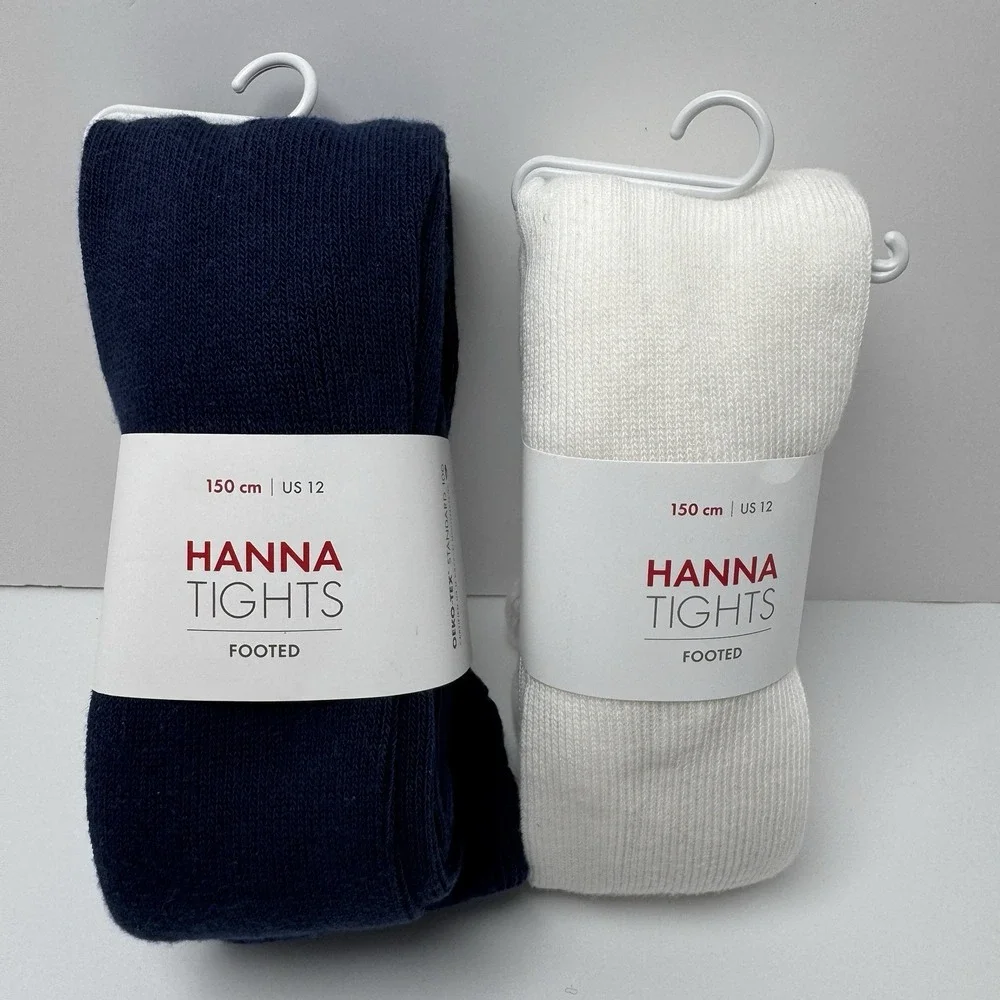 Hanna Andersson Girls' Tights Set Of 2 1 Navy 1 White Size 150 US 12 NEW